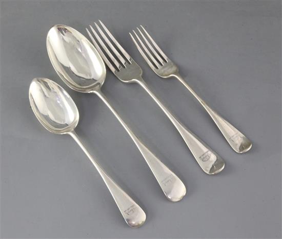A late Victorian silver Old English pattern part suite of flatware by Josiah Williams & Co, 162 oz.